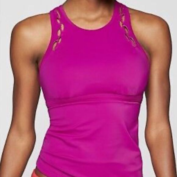 Athleta High Neck Bra Cup Loop Tankini Top Clematis 34D/DD - Picture 1 of 10